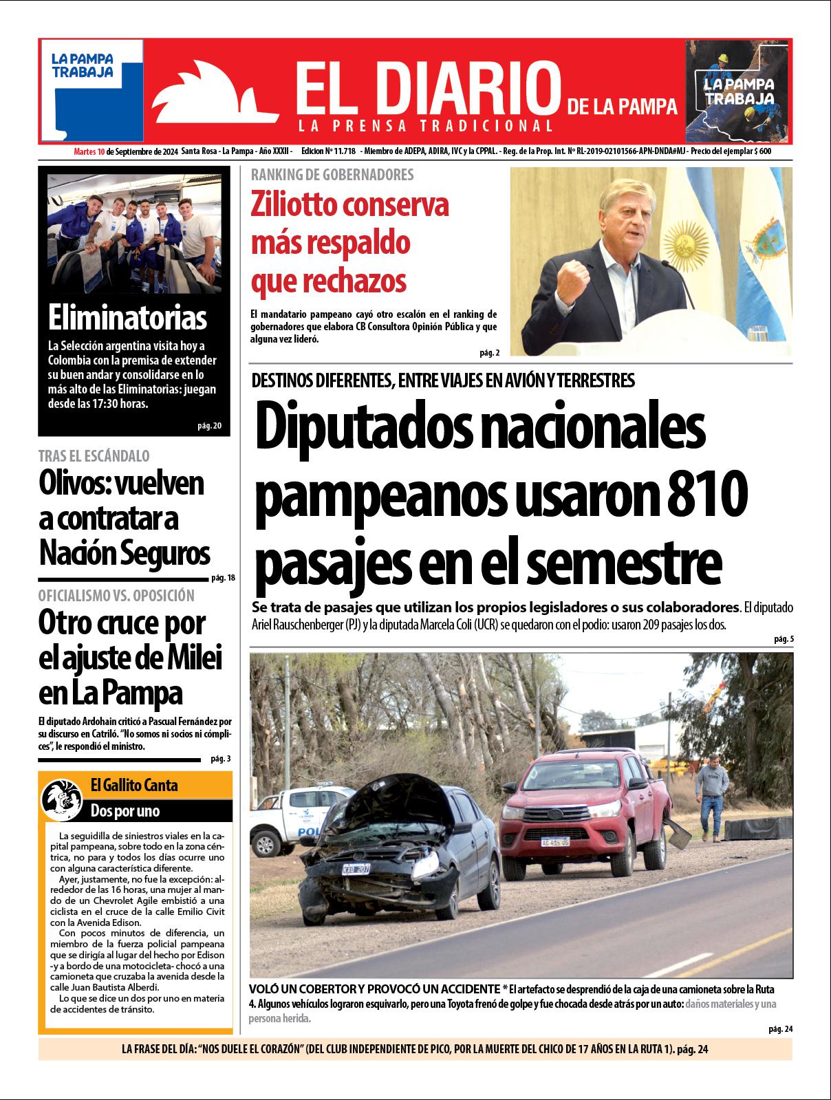 Tapa de El Diario en papel  martes 10 de septiembre de 2024